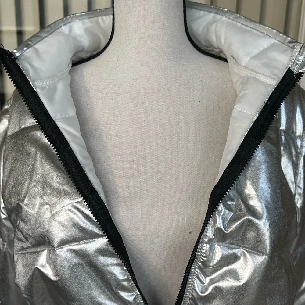 Silver Metallic Big Girls Puffer Jacket
